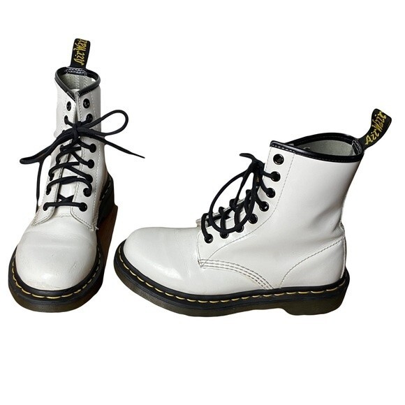 Dr. Martens White 1460 W Lace Up Combat Booth Leather Size 5 - Picture 4 of 13
